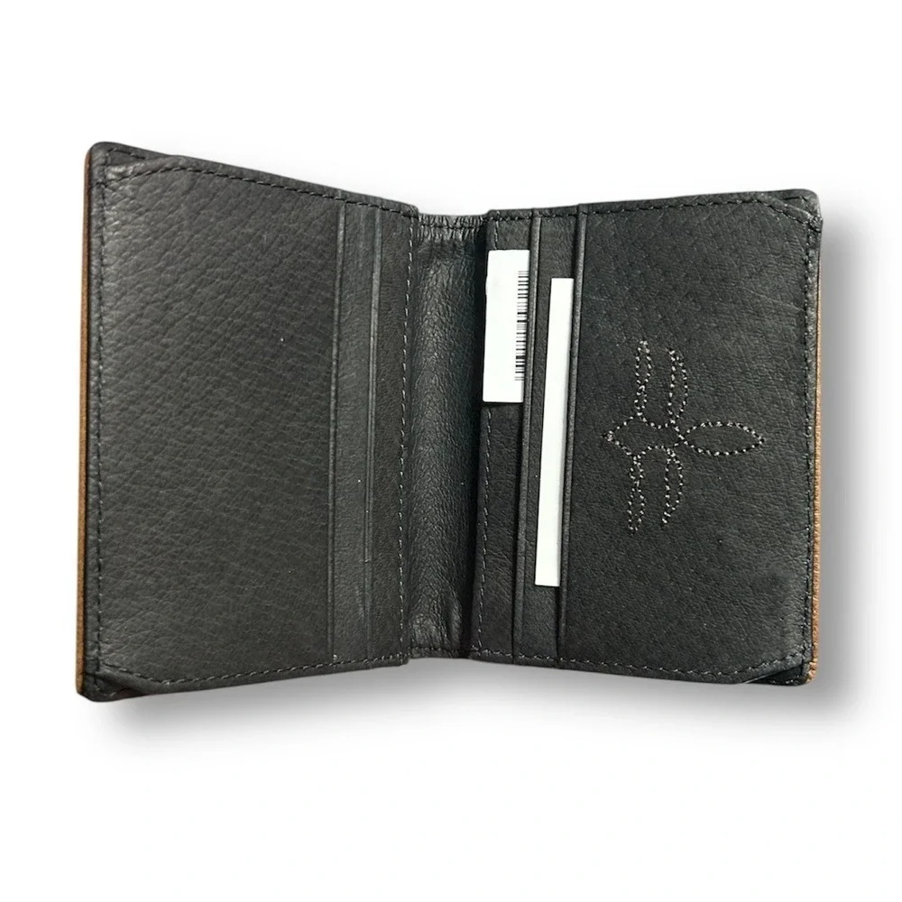 Justin Brown Genuine Leather Suede RFID Front Pocket Studded Slim Wallet Western
